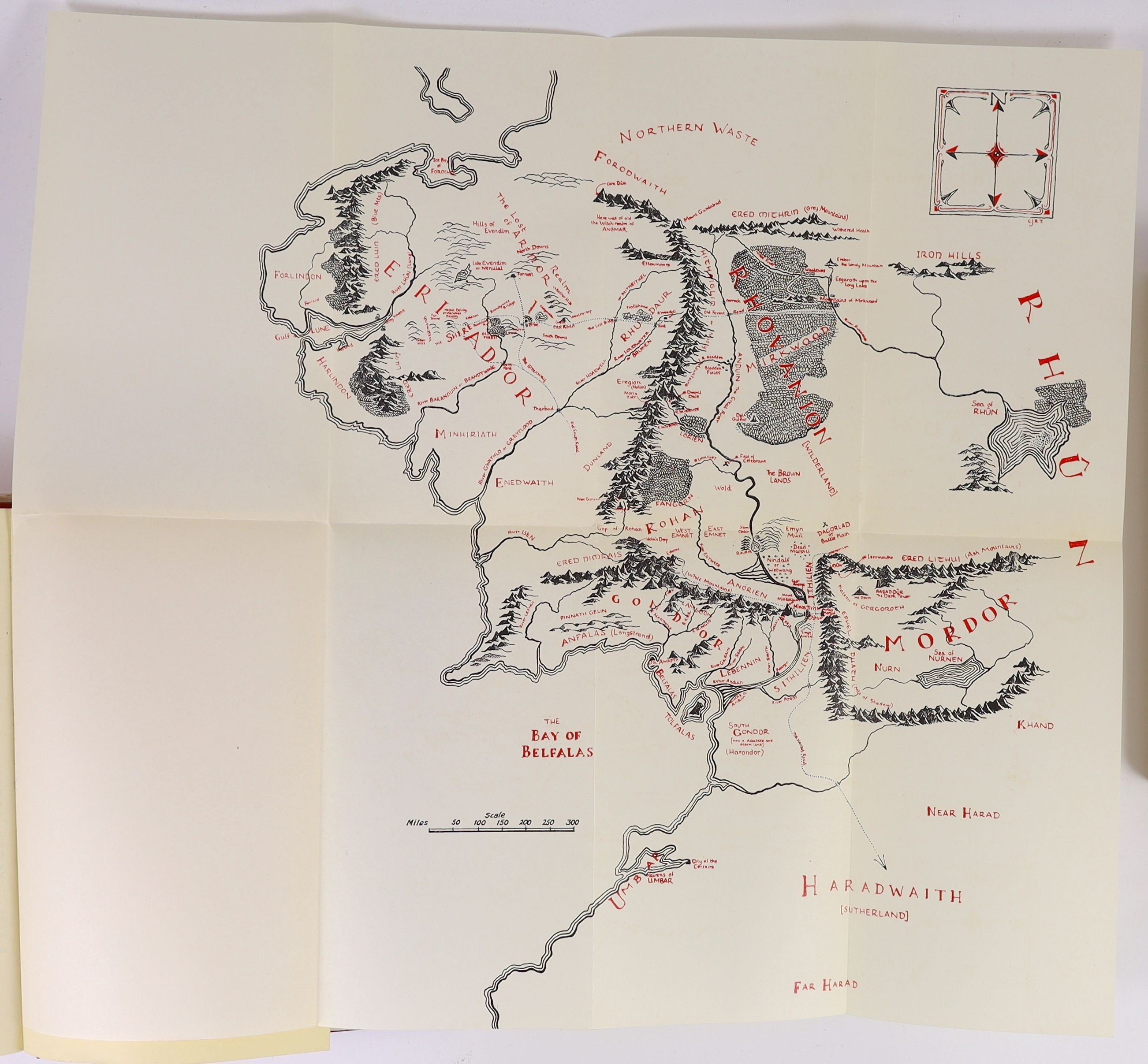 Tolkien, J.R.R - The Lord of the Rings, 3 vols, 8vo, all with d/j’s, 13th impression of Fellowship, 10th impressions of Towers and Return, London, George Allen and Unwin, London, 1963